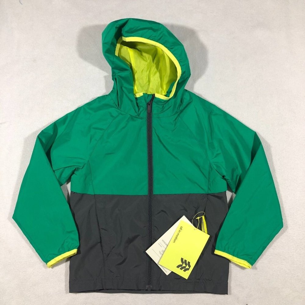All In Motion Jacket Kids XS 4/5 Target Windbreaker Vent Zip Hood Green NEW $25